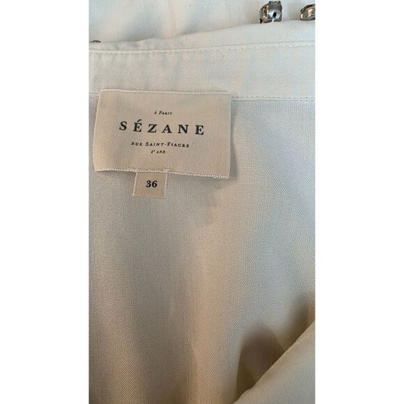 Sezane Embellished Silk Blouse Top Ecru Ivory Cream Longsleeve Shirt 4 36 - Picture 8 of 9